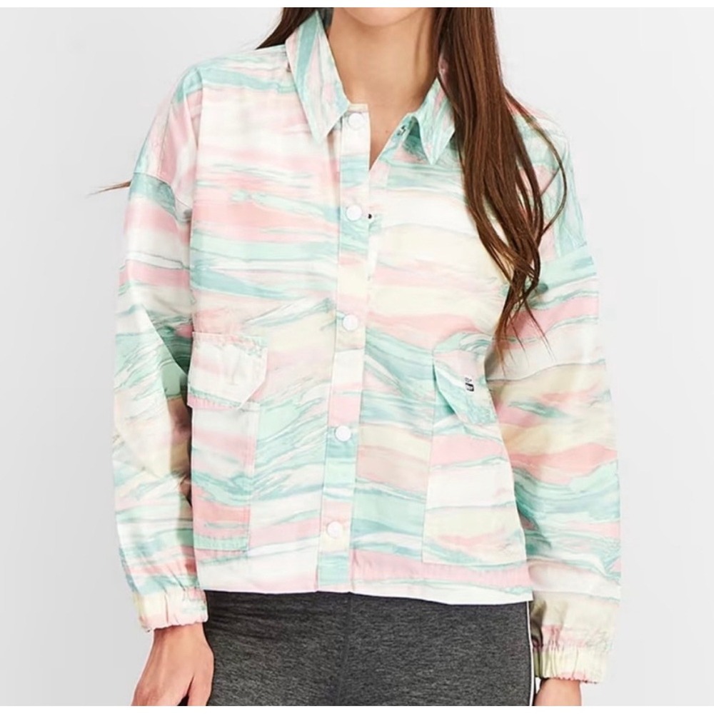 Adidas RYV Women's Marble Windbreaker Jacket Pink Green White Size L